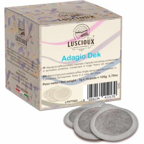 Luscioux Adagio Dek ESE 44 Dosettes de Café | Arôme persistant décaféiné