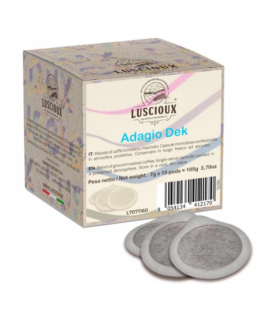 Luscioux Adagio Dek ESE 44 Coffee Pods | Decaffeinated persistent aroma