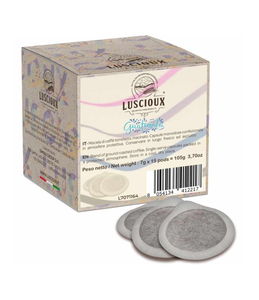 Luscioux Guatemala 100% Arábica Origem Única ESE 44 Cápsulas de Café