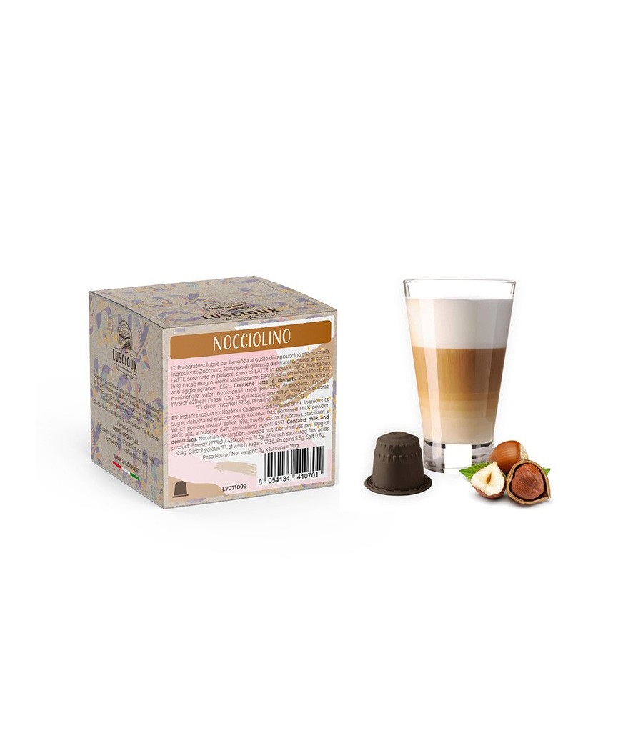 Luscioux Nespresso®* Kompatybilne kapsułki NOCCIOLINO | Napój instant o smaku orzecha laskowego