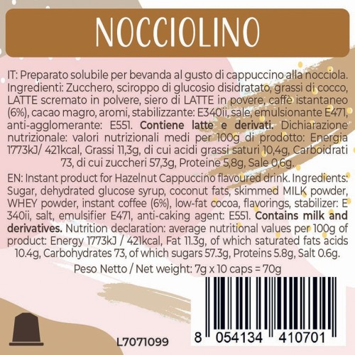 Luscioux Nespresso®* Comp. Caps NOCCIOLINO Nährwerttafel