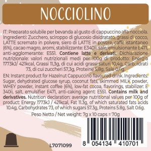 Luscioux Nespresso®* Comp. Caps NOCCIOLINO Painel de informações nutricionais