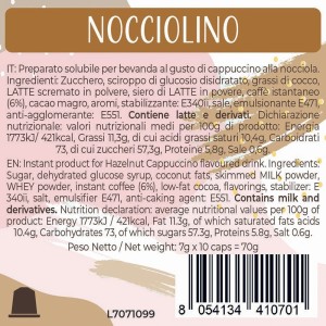 Luscioux Nespresso®* Comp. Caps  NOCCIOLINO Nutritional information panel