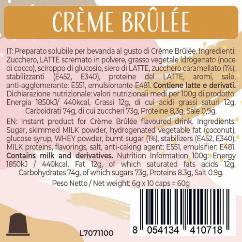 Luscioux Nespresso®* Comp. Caps CREME BRULEE Painel de informações nutricionais