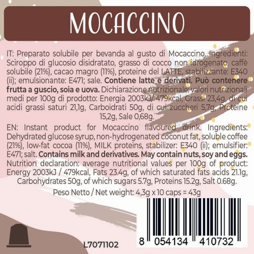 Luscioux Nespresso®* Comp. Caps MOCACCINO Painel de informações nutricionais
