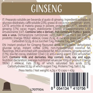 Luscioux Nespresso®* Comp. Caps GINSENG Painel de informações nutricionais