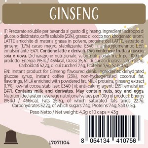 Luscioux Nespresso®* Comp. Caps  GINSENG Nutritional information panel