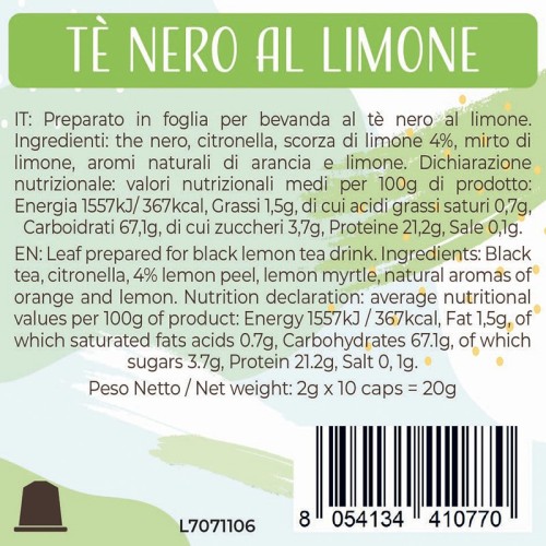 Luscioux Nespresso®* Comp. Caps THE NERO/LIMONE Pannello informativo nutrizionale