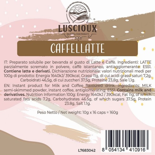 Luscioux DG®* Comp. Caps CAFFELATTE NEUTRO Voedingsinformatiepaneel