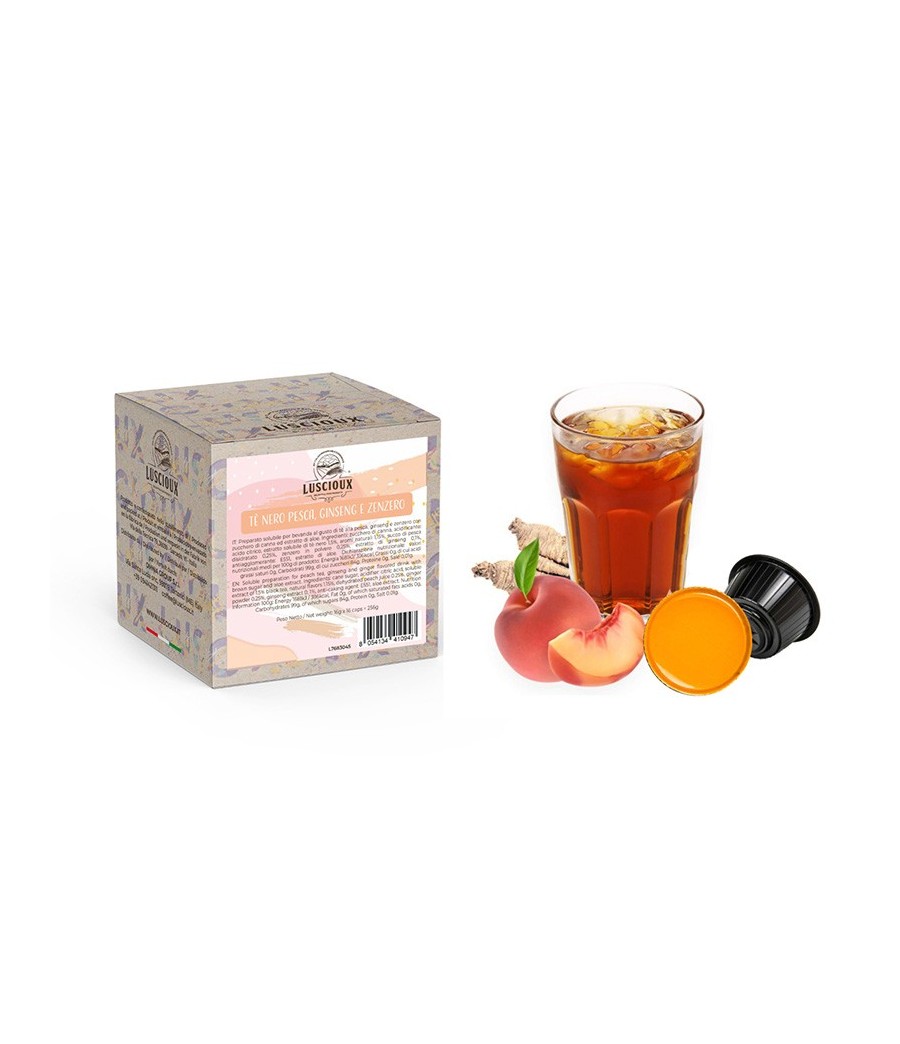 Luscioux DG®* Black Tea Peach/Ginseng/Ginger Kompatybilne kapsułki | Herbata czarna o smaku brzoskwini, żeń-szenia i imbiru