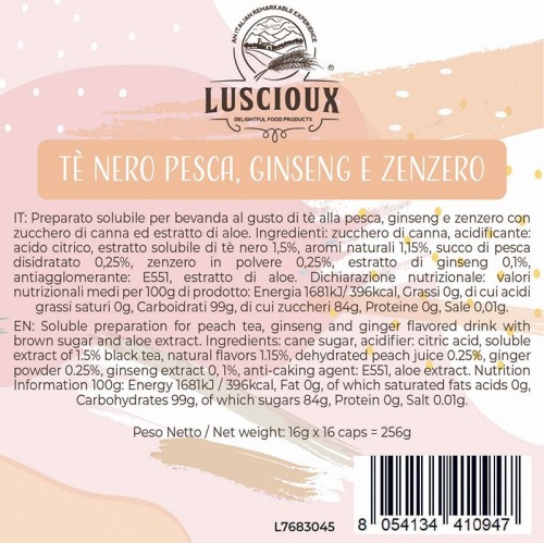 Luscioux DG®* Comp. Caps TE NERO PESCA / GINSENG / ZENZERO Painel de informações nutricionais