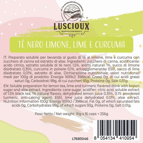 Luscioux DG®* Comp. Tapas TE NERO LIMONE / LIME / CURCUMA Panel de información nutricional