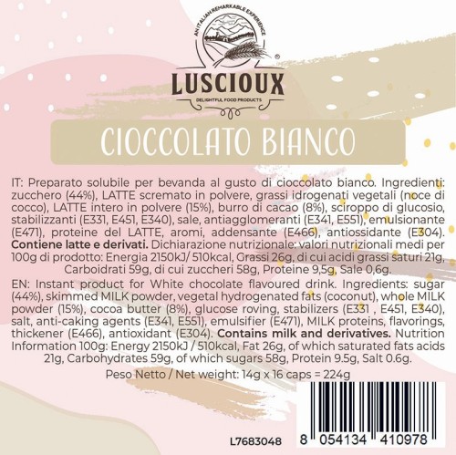 Luscioux DG®* Comp. Tapas CIOCCOLATO BIANCO Panel de información nutricional