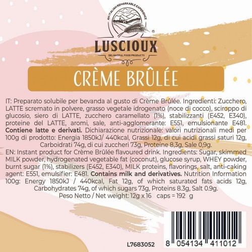 Luscioux DG®* Comp. Capsules CREME BRULEE Panneau d'informations nutritionnelles