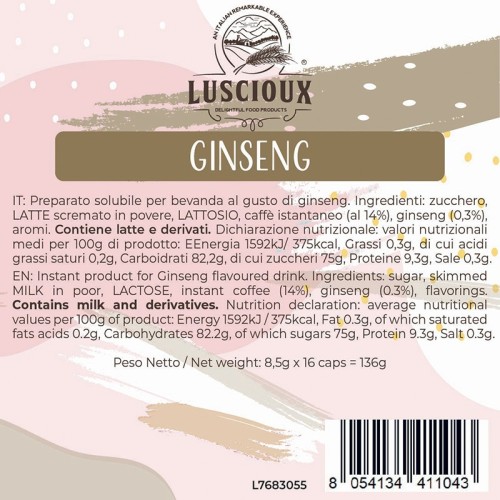 Luscioux DG®* Comp. Caps GINSENG Painel de informações nutricionais