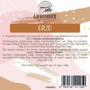 Luscioux DG®* Comp. Caps  ORZO Nutritional information panel