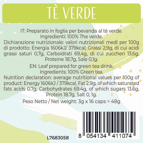 Luscioux DG®* Comp. Caps THE VERDE Painel de informação nutricional