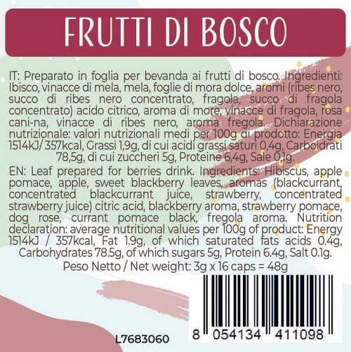 Luscioux DG®* Comp. Caps FRUTTI DI BOSCO Painel de informações nutricionais