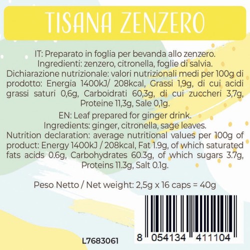 Luscioux DG®* Comp. Caps ZENZERO Pannello informativo nutrizionale