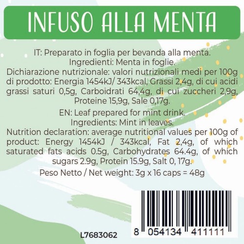 Luscioux DG®* Comp. Caps INFUSO ALLA MENTA Voedingsinformatiepaneel