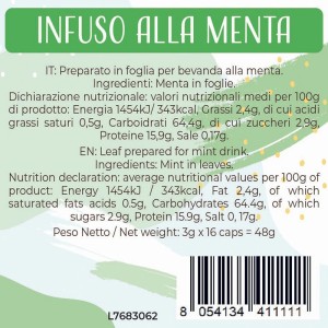 Luscioux DG®* Comp. Caps INFUSO ALLA MENTA Painel de informações nutricionais