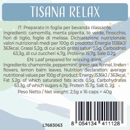 Luscioux DG®* Comp. Caps TISANA RELAX Voedingsinformatiepaneel