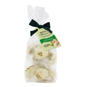 Luscioux Almond paste covered with Chocolate in a bag with bow of 150 g Pistachio covered with white chocolate