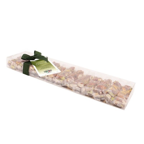 Luscioux Pieces of crunchy in Crystal Pack 200 g with pistachio bow and Sicilian almond