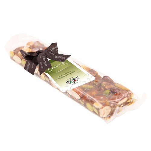 Luscioux crujiente 60 g en Flow Pack con pistacho y almendra siciliana