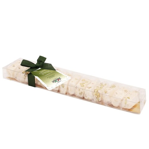 Luscioux Tocchetti di torrone morbida in Confezione Crystal 200 g con fiocco Al Pistacchio Di Sicilia