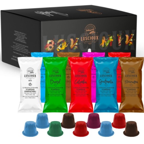 Kit de degustação de café de origem única Luscioux - 5 sabores diferentes - cápsulas compatíveis com Nespresso®*