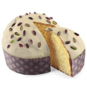 Luscioux Couvert Souple | Pandora Panettone recouvert de chocolat blanc et de pistaches siciliennes