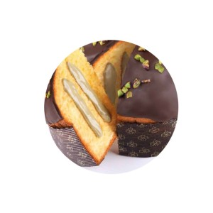 Coração Verde Luscioux | Panettone recheado com creme de pistache coberto com chocolate extra amargo e pistache