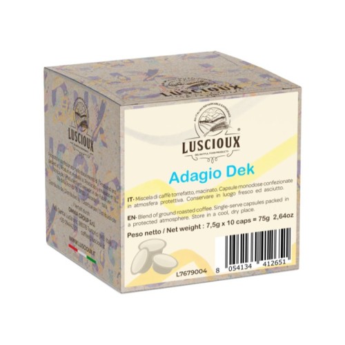 Luscioux Adagio Dek Lavazza A Modo Mio®* Compatible Capsules | Decaffeinated persistent aroma