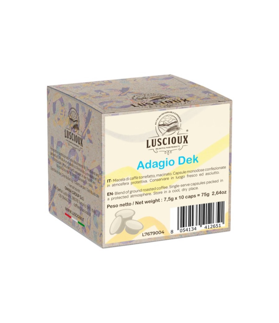Luscioux Adagio Dek Lavazza A Modo Mio®* Compatible Capsules | Decaffeinated persistent aroma