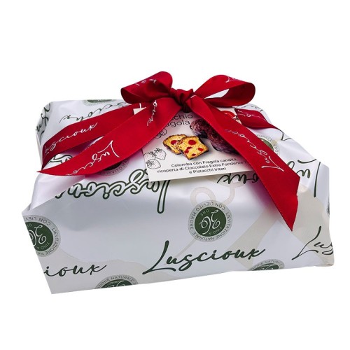 Luscioux Artisan Colomba « Pistache et Fraise"| Emballage à la main avec arc de 750 g